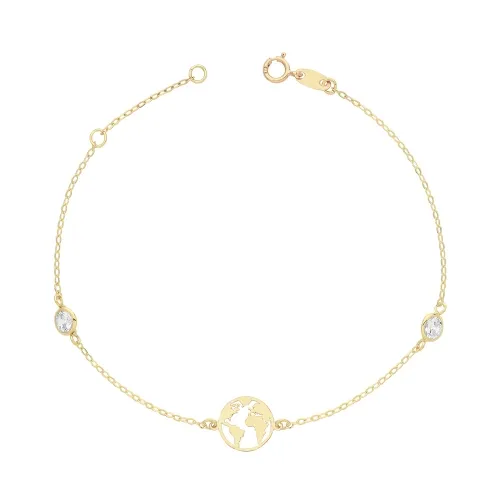 9ct Yellow Gold World Bracelet With Cz 0.78g